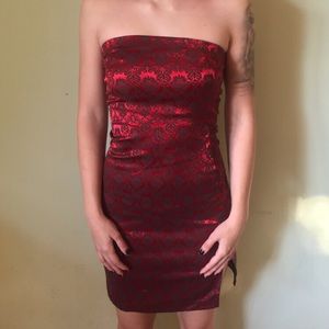 Red strapless dress by Max Azria